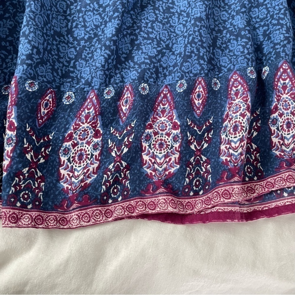 Lucky Brand 2X Border Print Peasant Top Lace Blue Swing - Picture 6 of 9